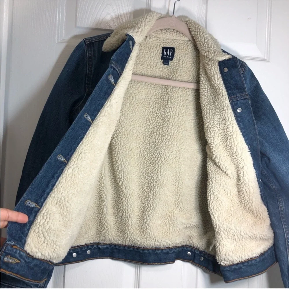 Gap Women's Sherpa-Lined Denim Jacket Medium Wash Jean Jacket S_5